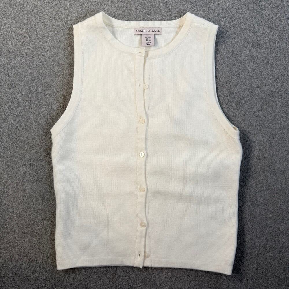 Sincerely Jules Rib Knit Button Front Tank Top Women's XS Ivory Sleeveless